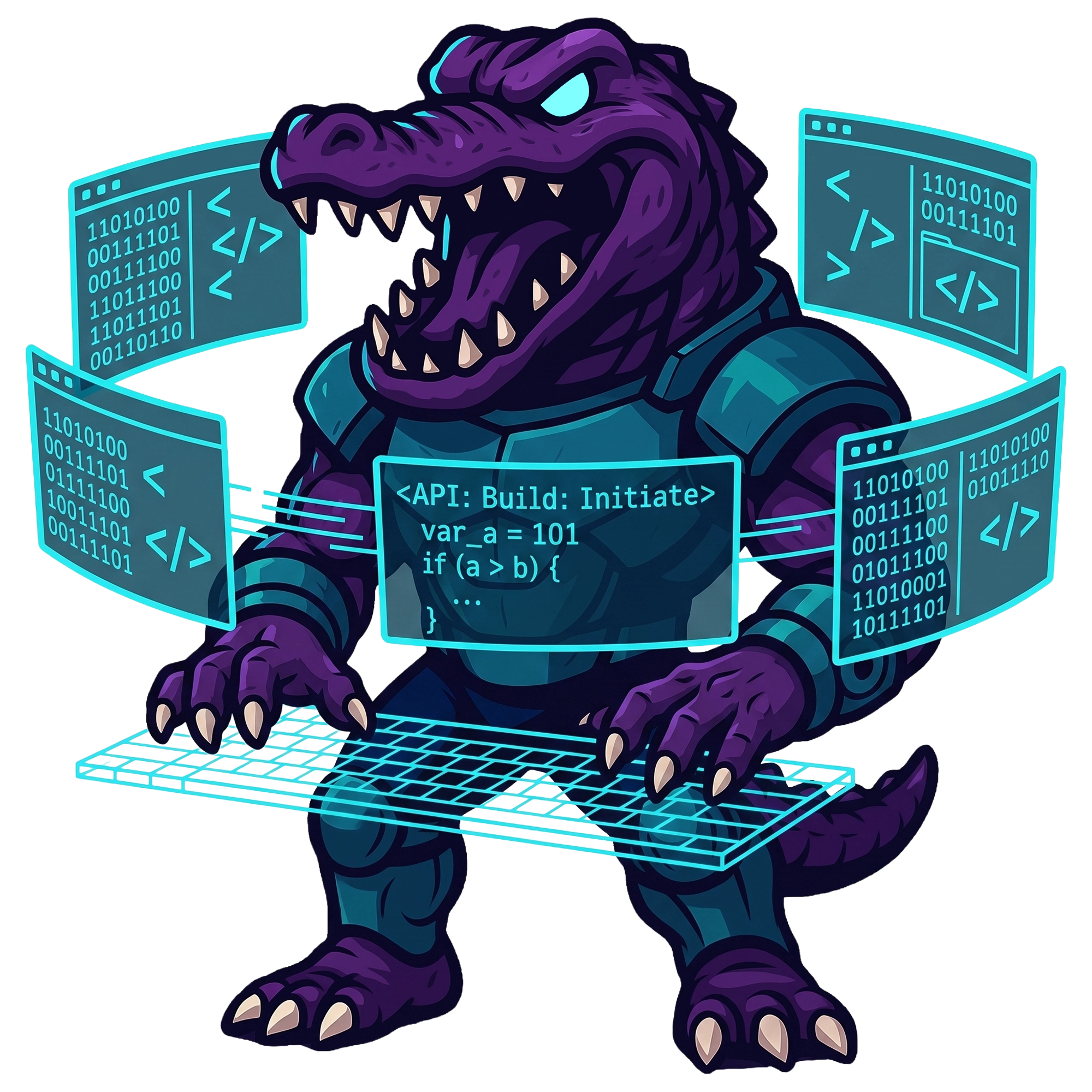 Deli the Deligatr mascot building answer engine optimization into a website