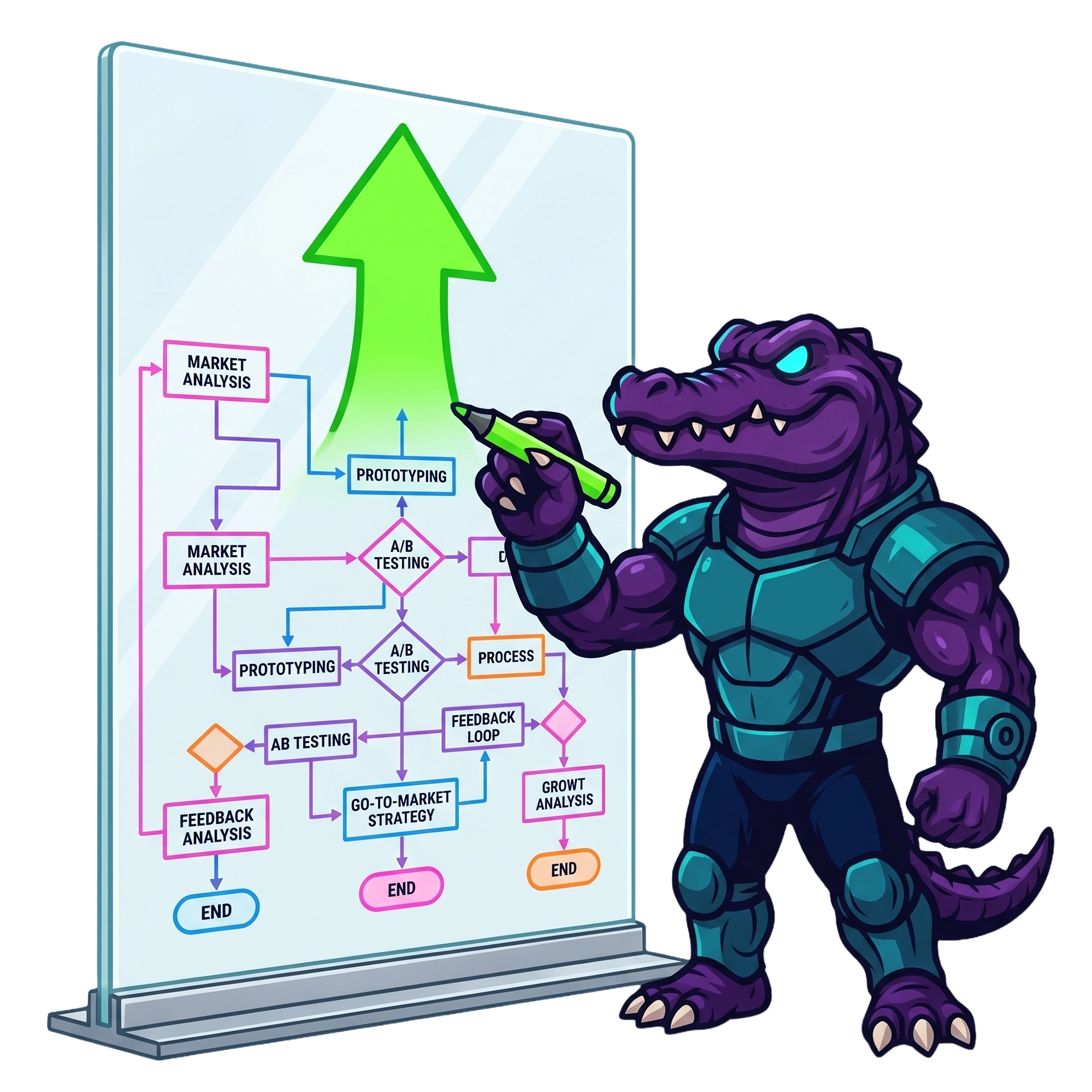 Deli the Deligatr mascot planning an AI visibility engagement on a discovery call