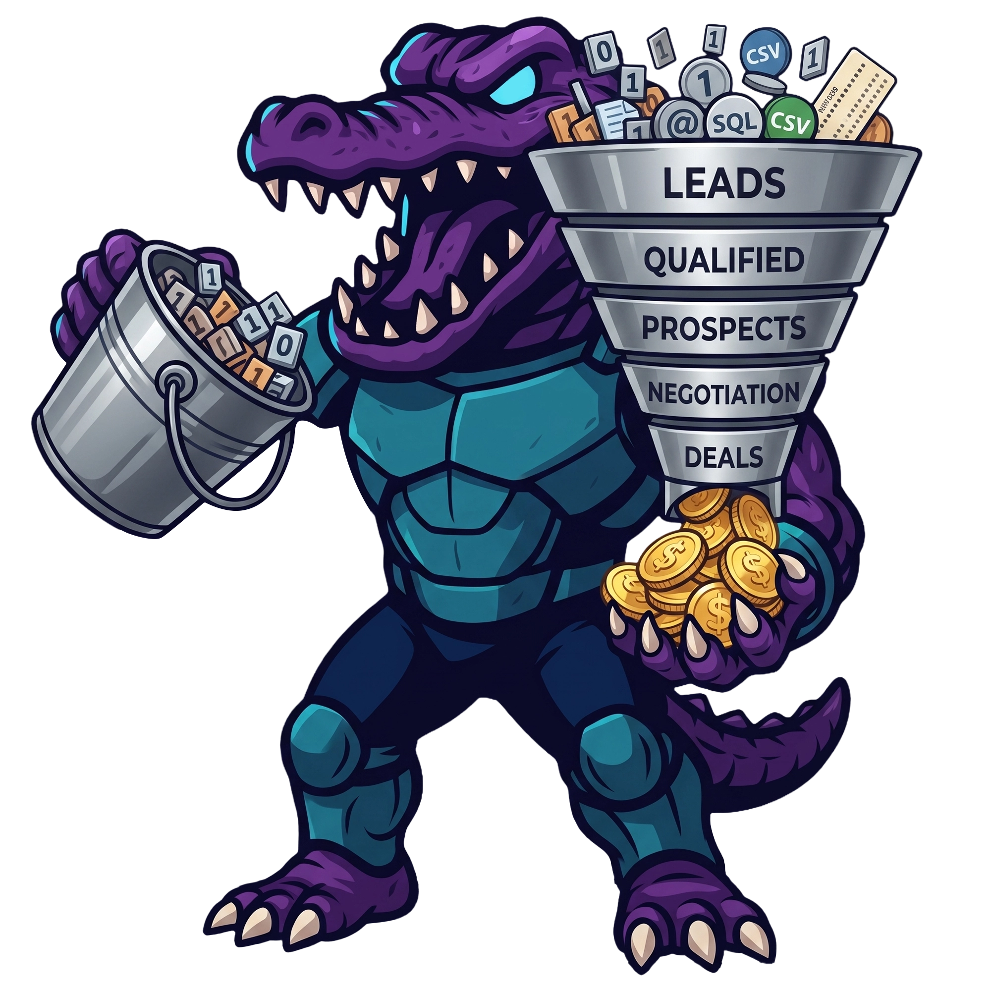 Deli the Deligatr mascot showing the full funnel of inbound and outbound demand